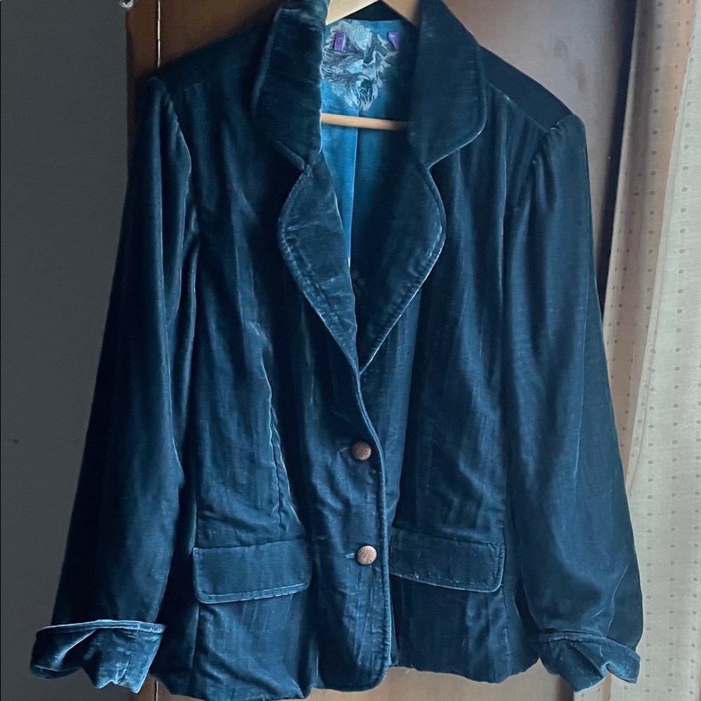 Elegant Teal Velvet Women's Jacket